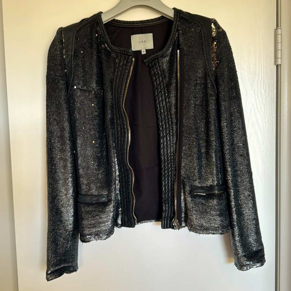 Iro Distressed Sequin and Leather Jacket